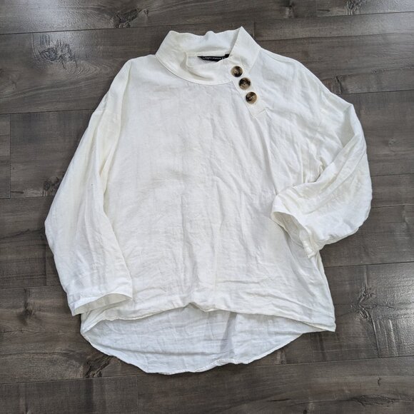 Zara Linen Blouse with Tortoiseshell Buttons at Neck - Picture 2 of 6